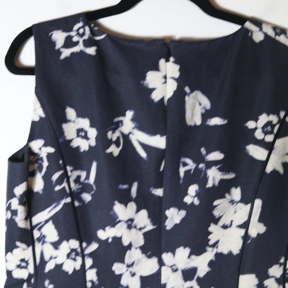 Lafayette 148 Evelyn Navy White Floral Dress Size 8 Sleeveless - Picture 9 of 10